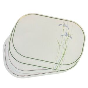 4x Vintage Shadow Iris Placemats Corning Corelle Vinyl Reversible Purple Blue